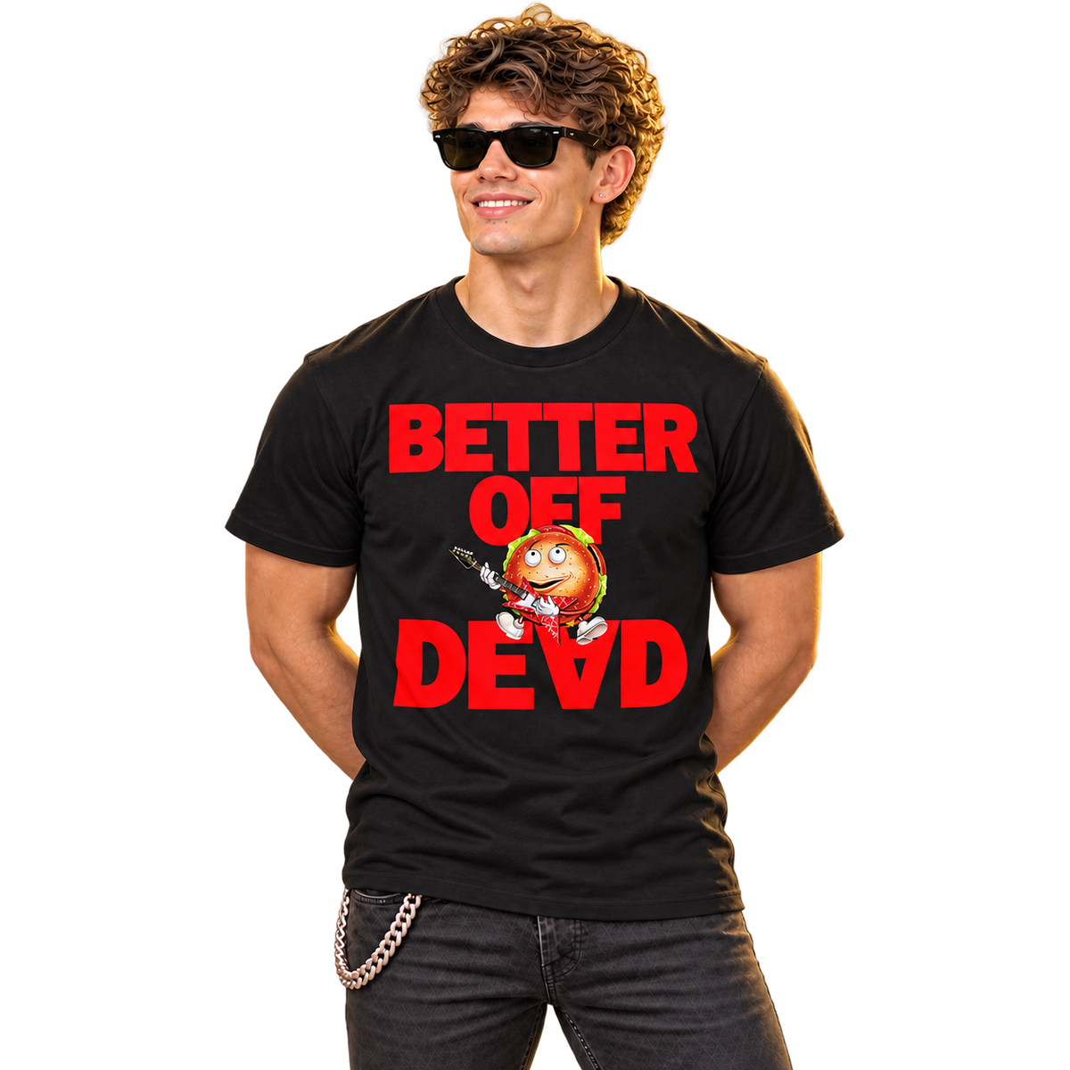 BETTER OFF DEAD "BURGER AND LOGO" BLACK T-SHIRT