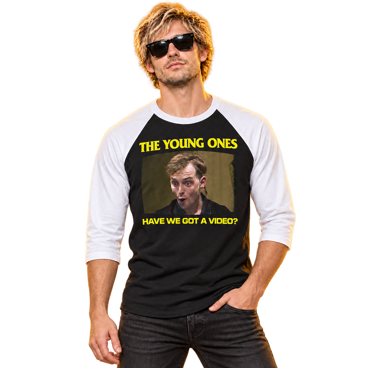 THE YOUNG ONES "HAVE WE GOT A VIDEO?" 3/4 SLEEVE RAGLAN