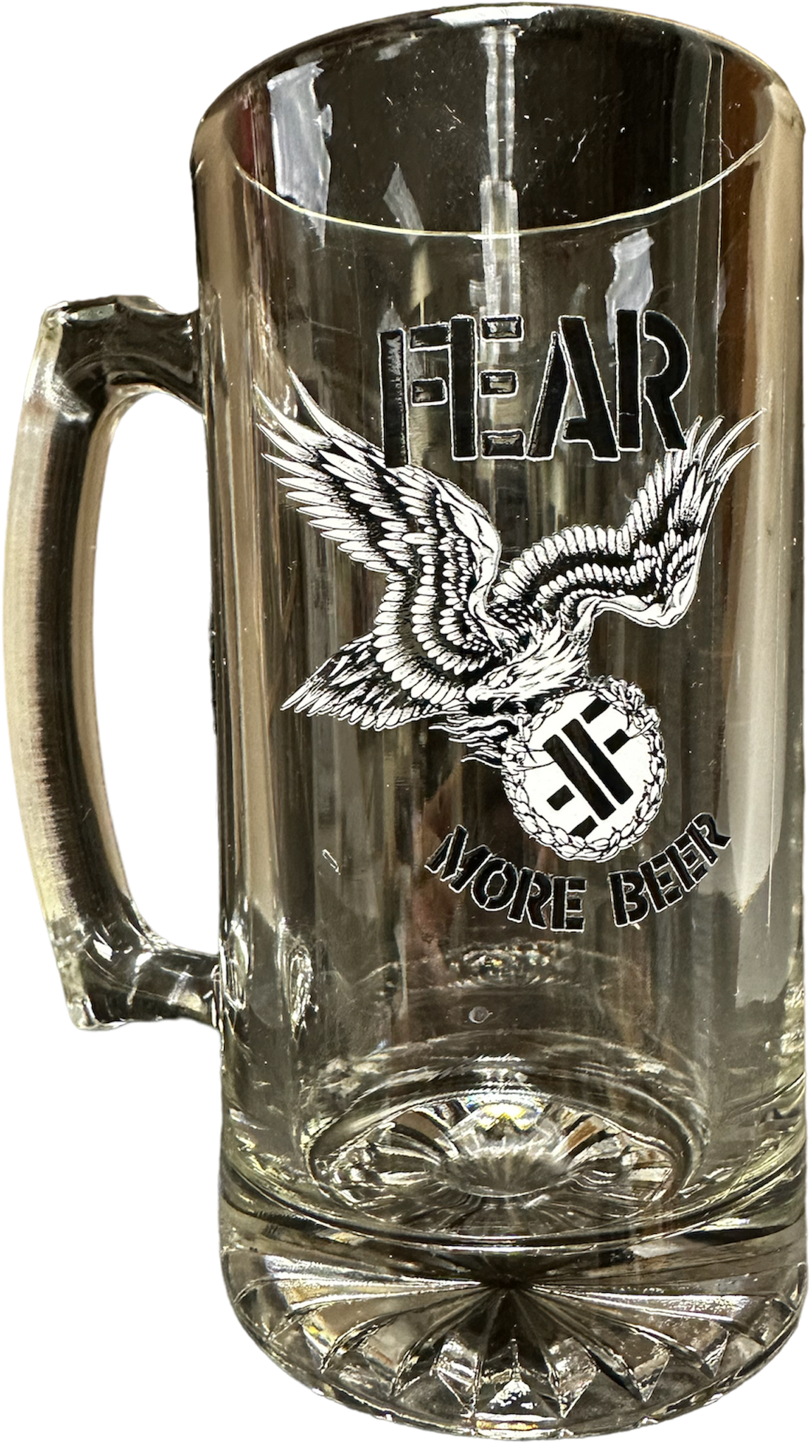 FEAR "MORE BEER" GLASS BEER MUG