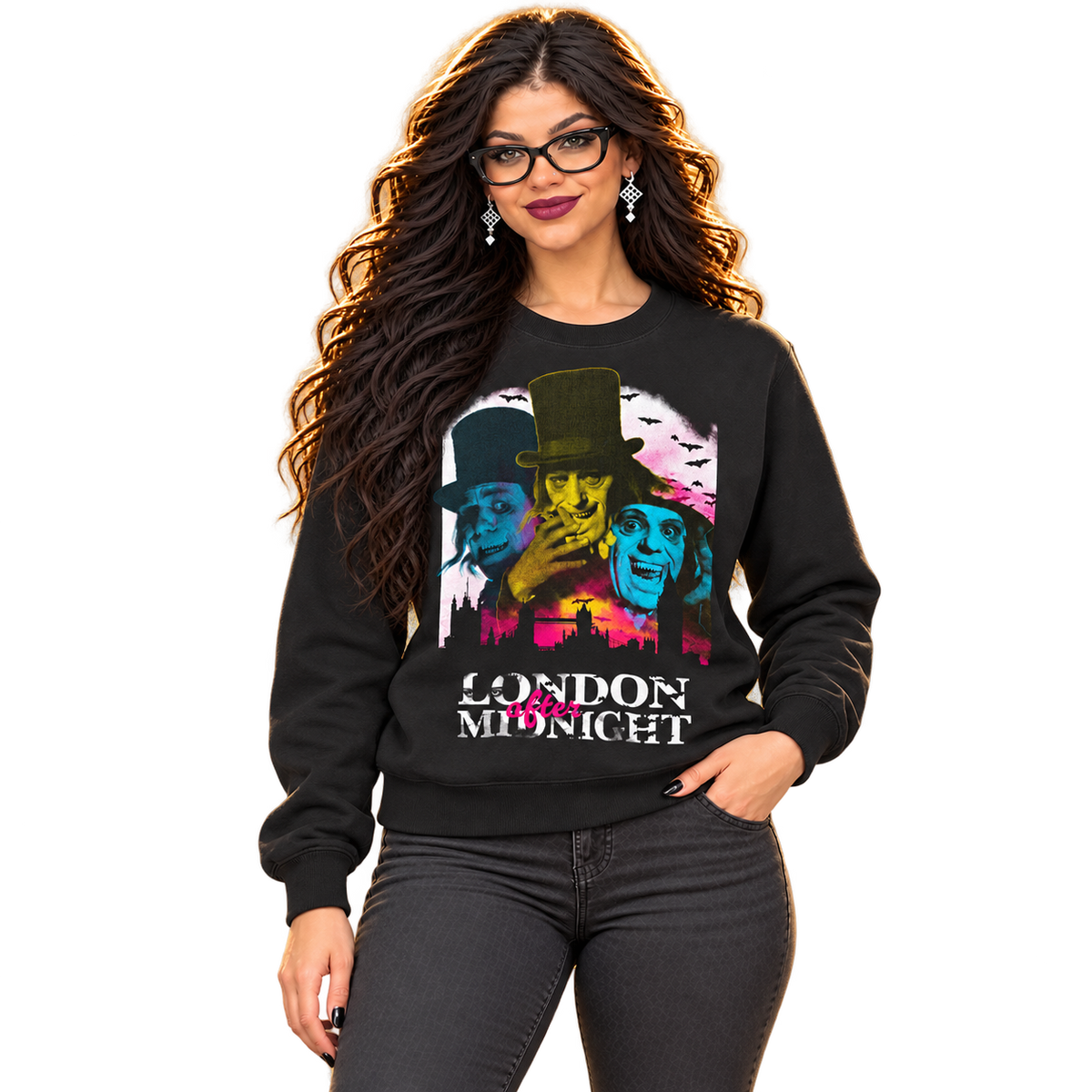 LONDON AFTER MIDNIGHT: 3 FACES CREWNECK SWEATSHIRT