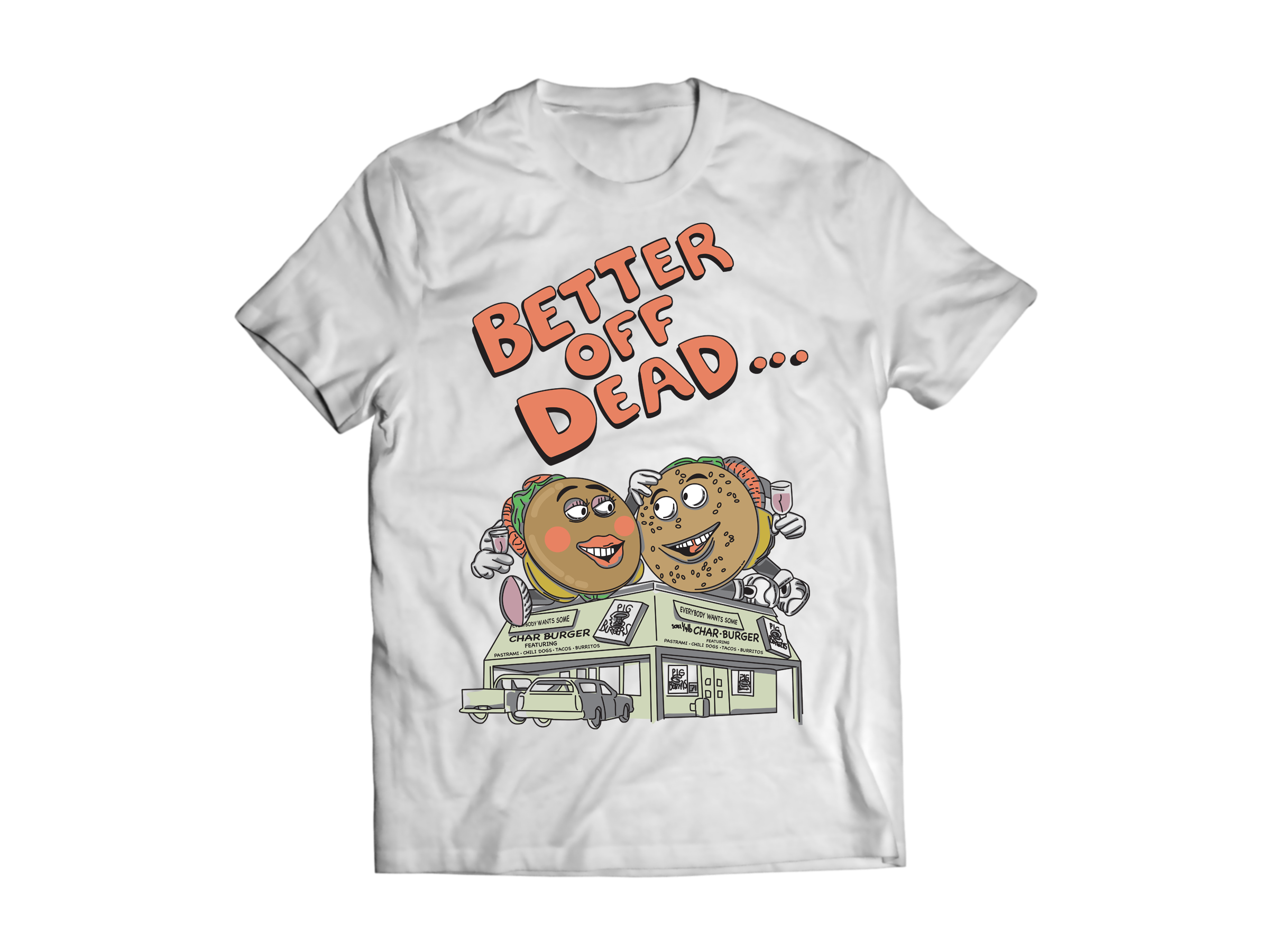 BETTER OFF DEAD "BURGER COUPLE" WHITE T-SHIRT