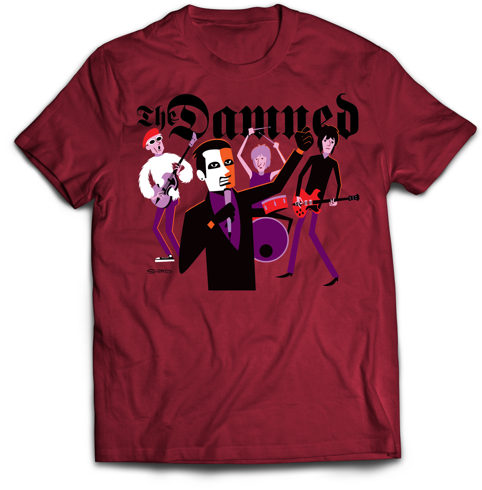 DAMNED X SHAG "ORIGINAL LINEUP" MAROON T-SHIRT