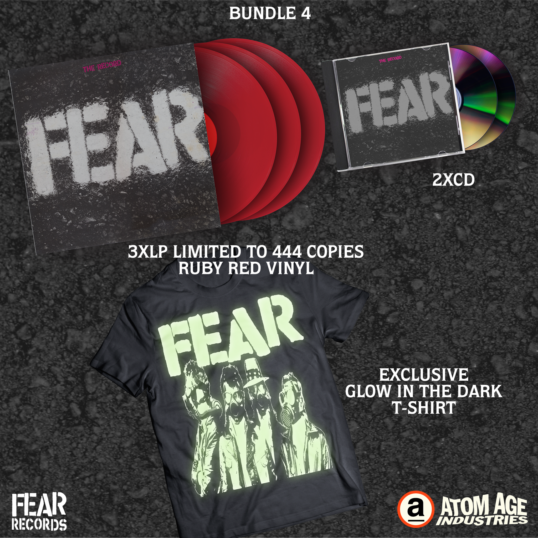 FEAR:  "FEAR THE RECORD" LIMITED EDITION 3LP RED VINYL SET BUNDLE 4 ***PREORDER- ORDERS CLOSED***