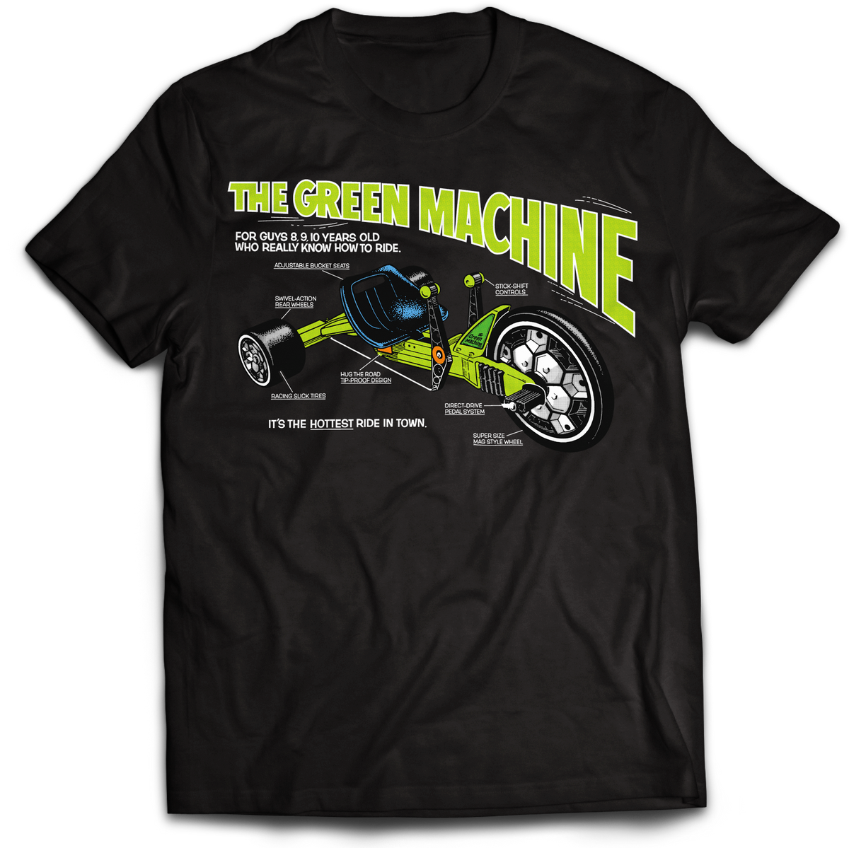 ATOM AGE: "THE GREEN MACHINE" BLACK T-SHIRT