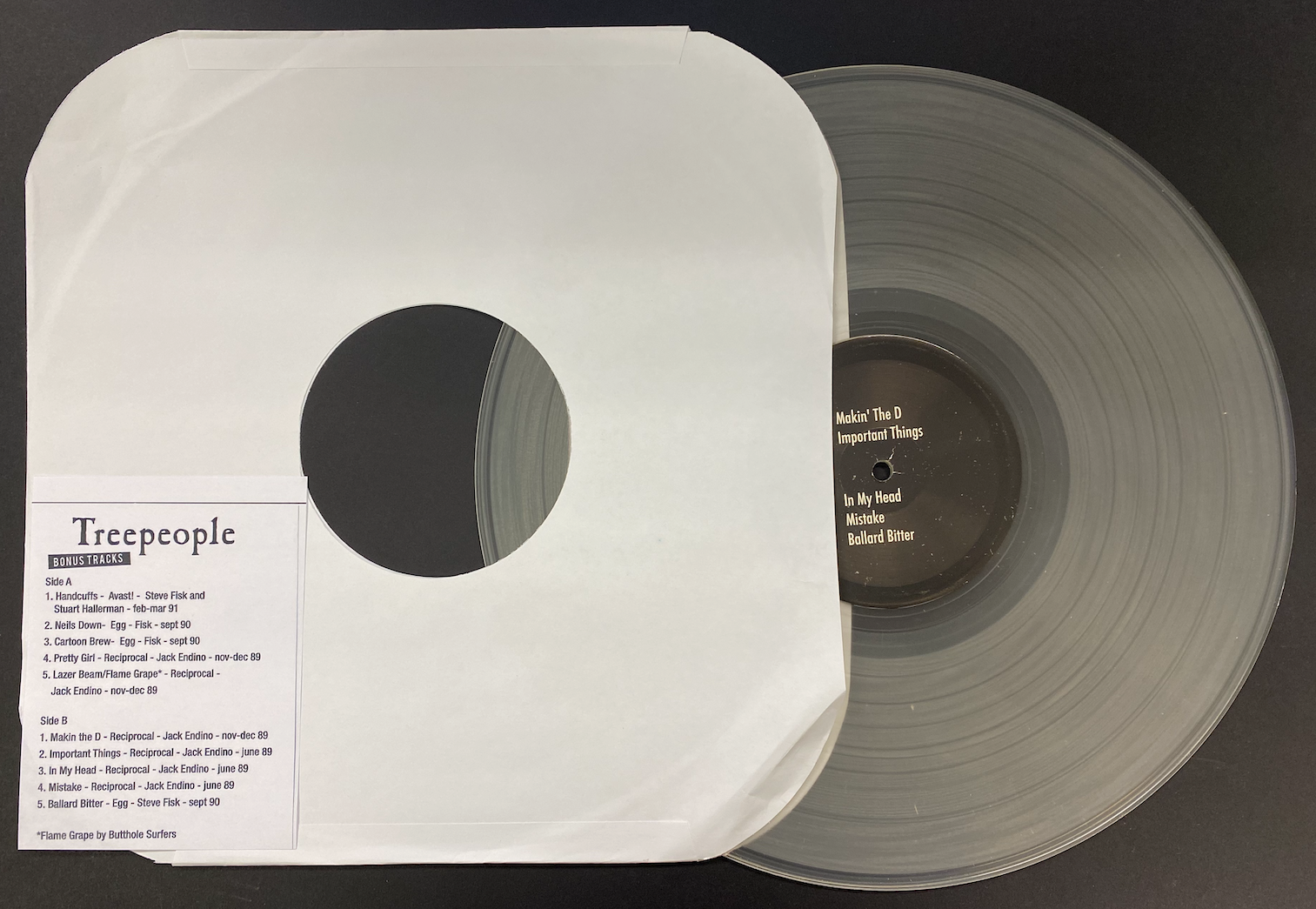 TREEPEOPLE "BONUS TRACKS" LP LIMITED EDITION CLEAR VINYL