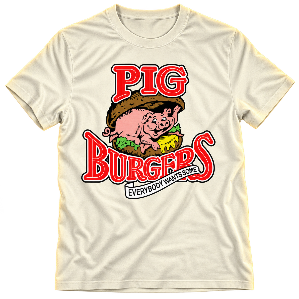 BETTER OFF DEAD "PIG BURGERS LOGO" OFF WHITE T-SHIRT