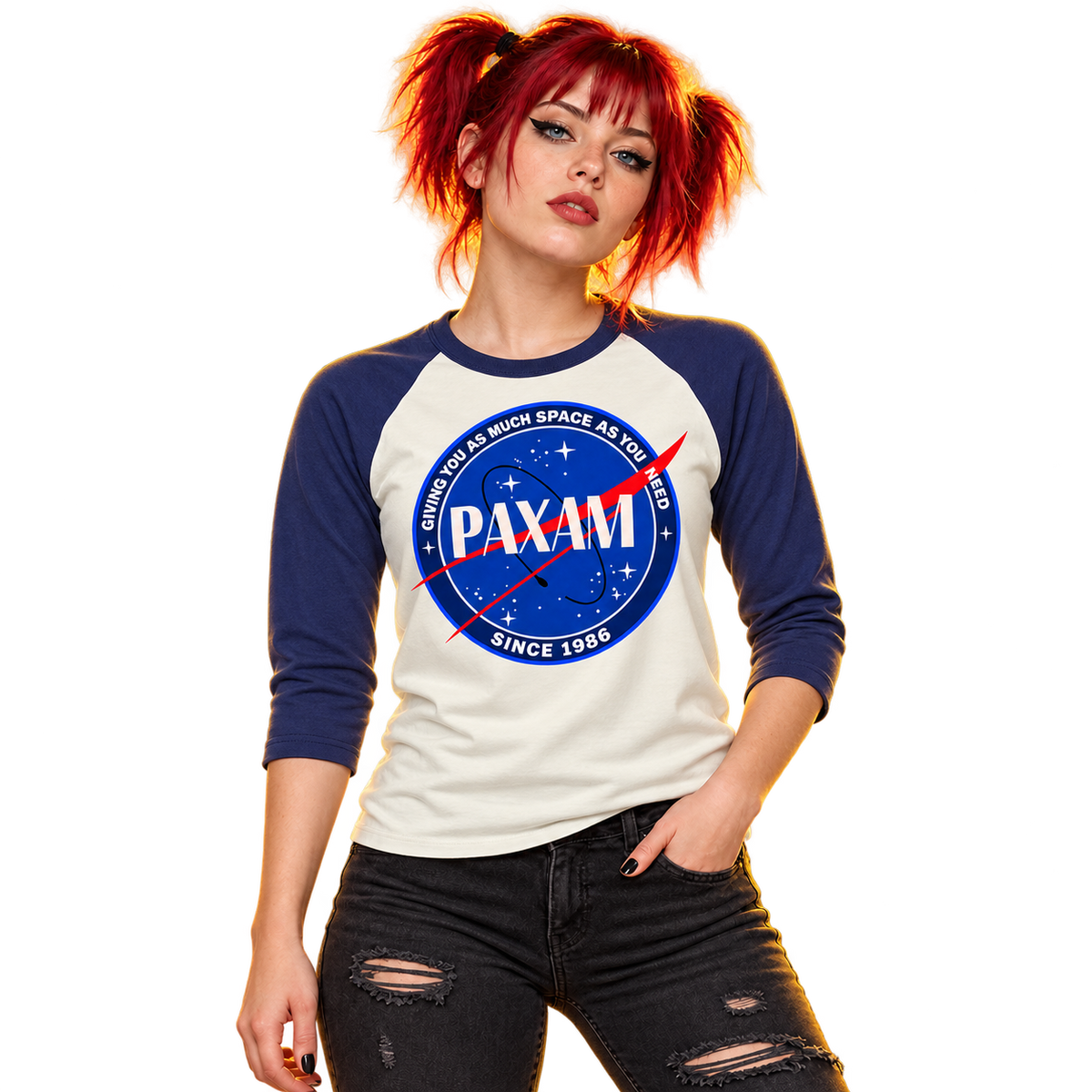 RYAN ADAMS / PAX AM "SPACE LOGO" RAGLAN 3/4 SLEEVE T-SHIRT