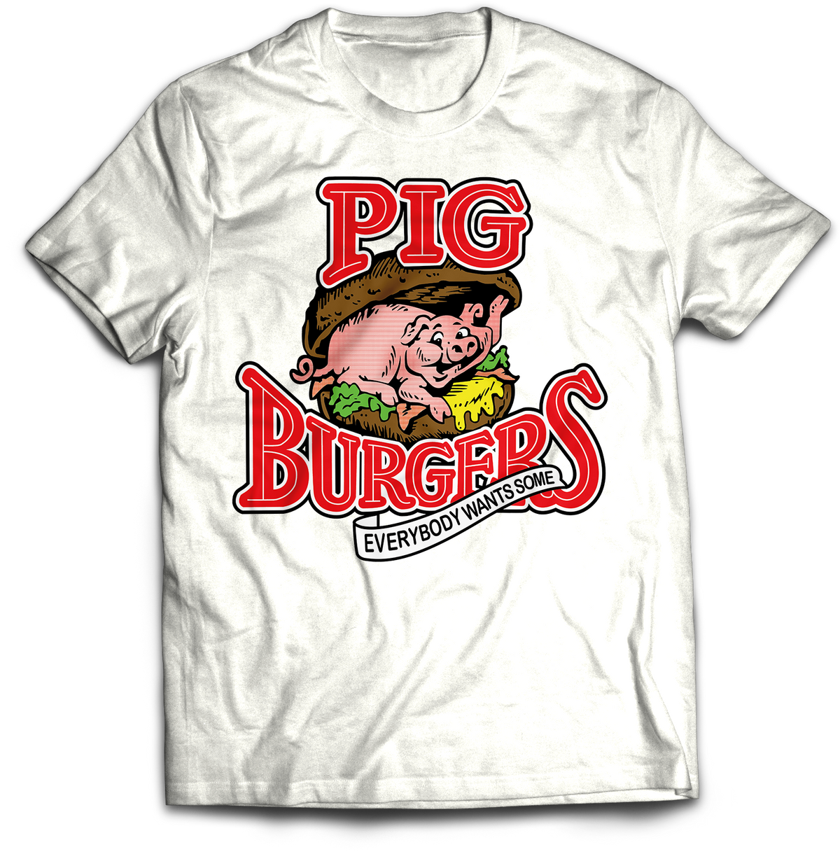 BETTER OFF DEAD "PIG BURGERS LOGO" OFF WHITE T-SHIRT