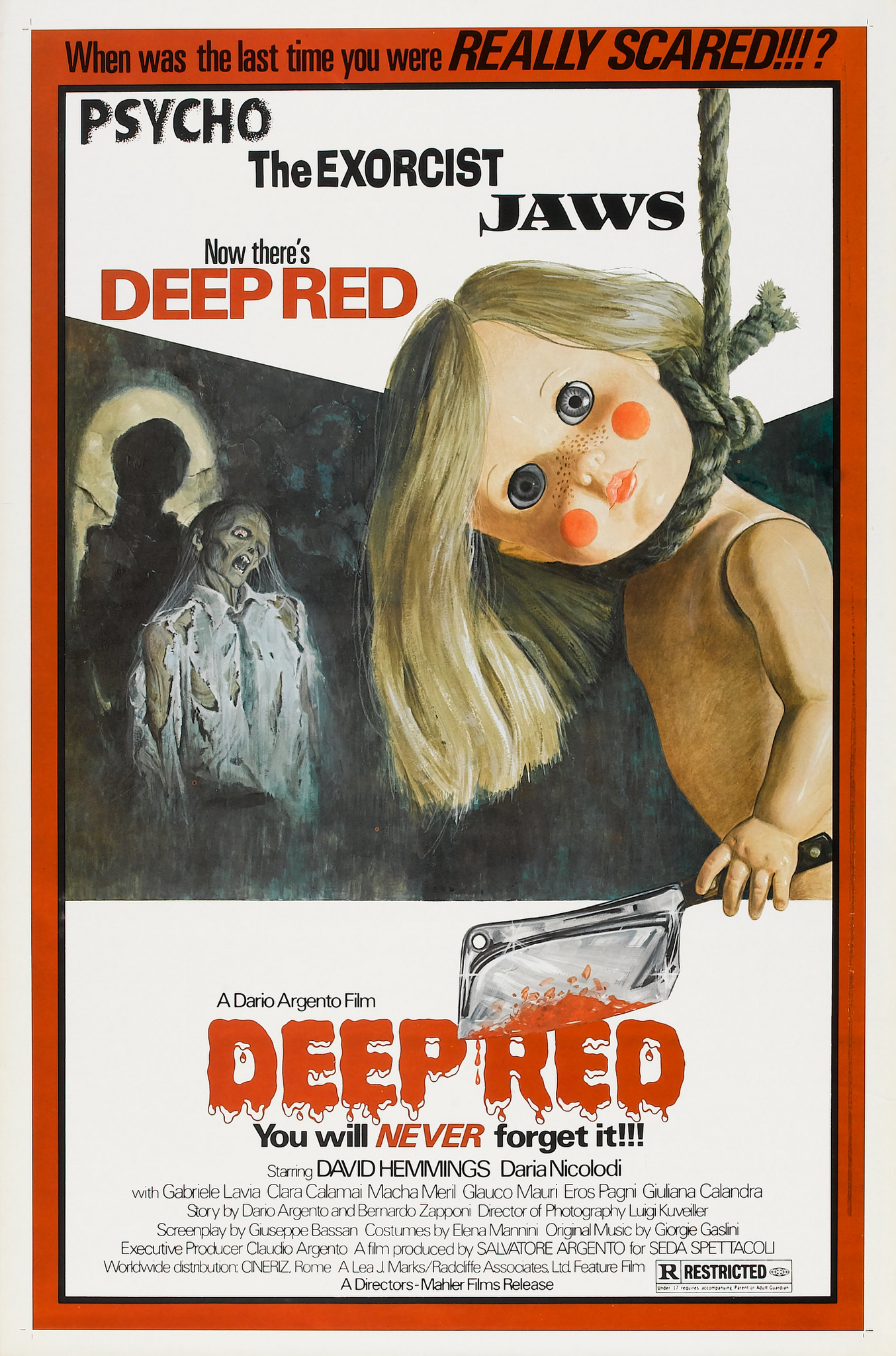DARIO ARGENTO "DEEP RED" LIMITED EDITION SILK SCREENED POSTER - USA VERSION