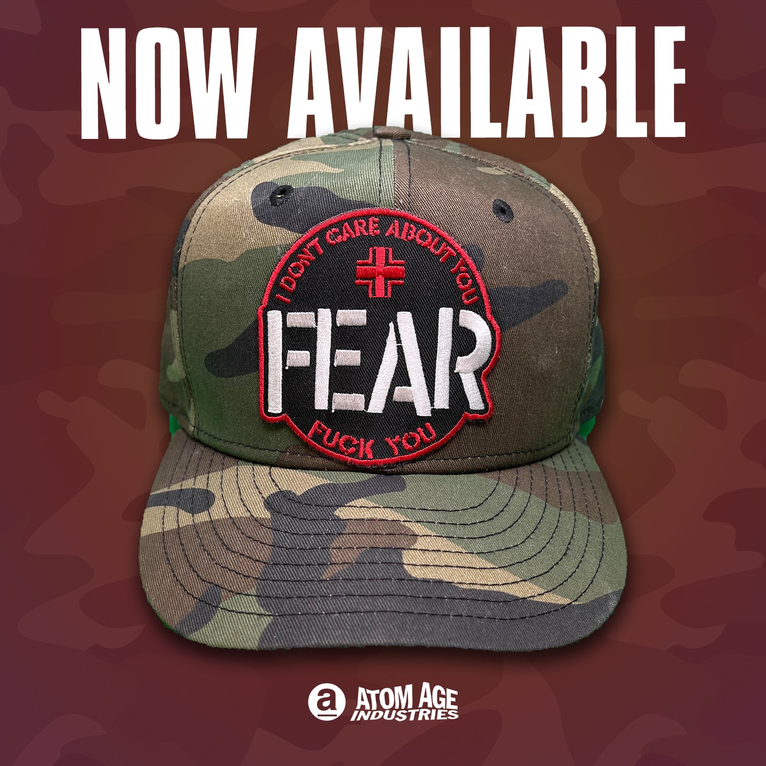 FEAR: "I DON'T CARE ABOUT YOU" CAMO STYLE EMBROIDERED BALLCAP